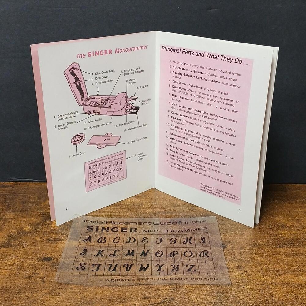Singer Monogrammer Replacement Initial Placement Guide & Instructions - Picture 3 of 5